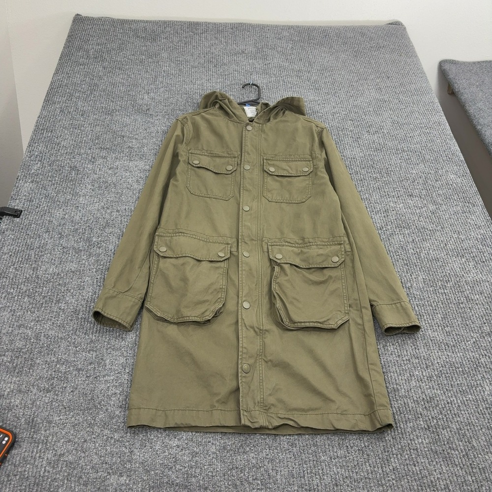 H&M Divided Parka Jacket Men XS Green Cotton Hooded Utility Military Gorpcore